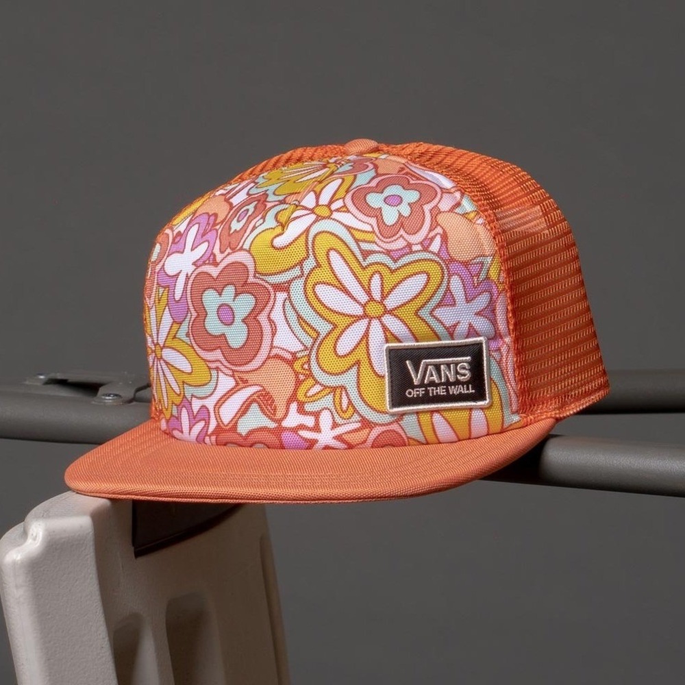 Vans Beach Bound II Trucker Hat Orange Floral Retro Mesh Snapback OS NEW